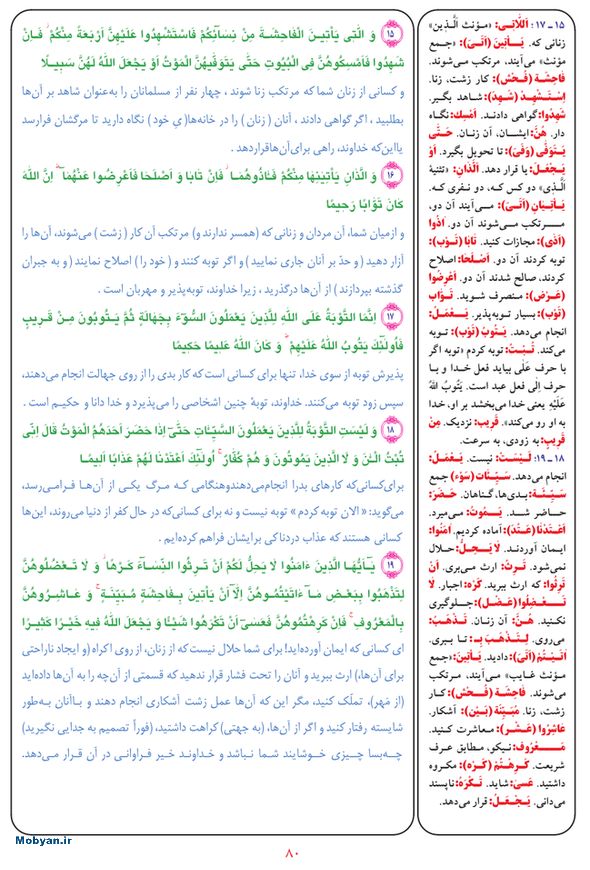 قرآن  بشیر با ترجمه و معنی بعضی از لغات صفحه 80