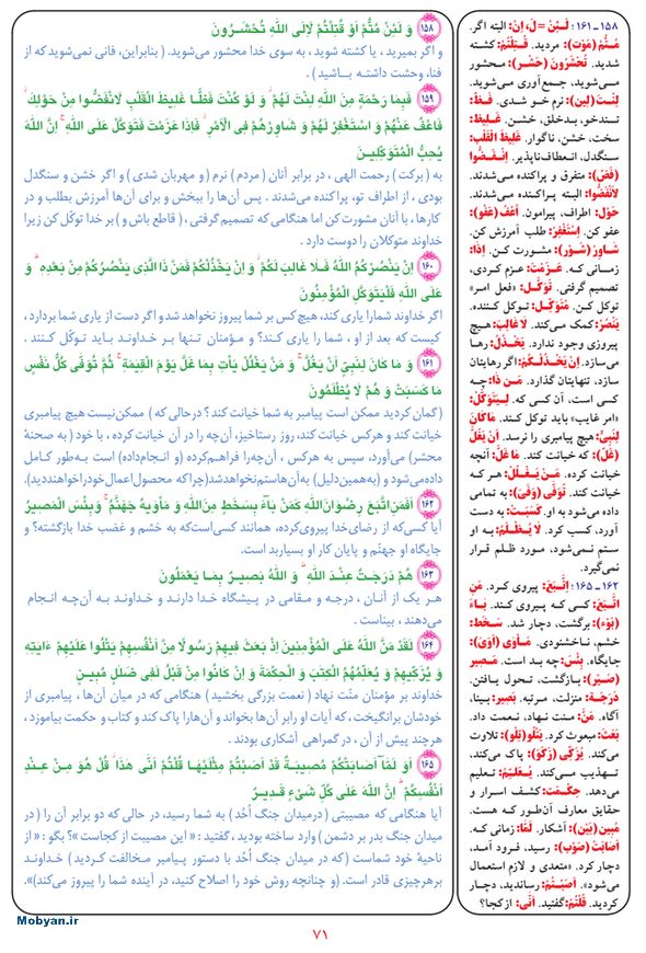 قرآن  بشیر با ترجمه و معنی بعضی از لغات صفحه 71