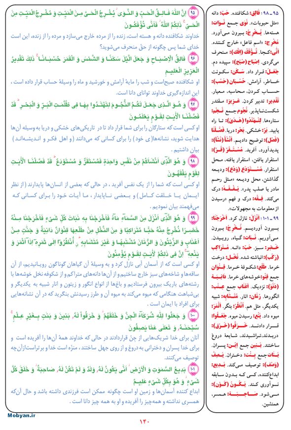 قرآن  بشیر با ترجمه و معنی بعضی از لغات صفحه 140