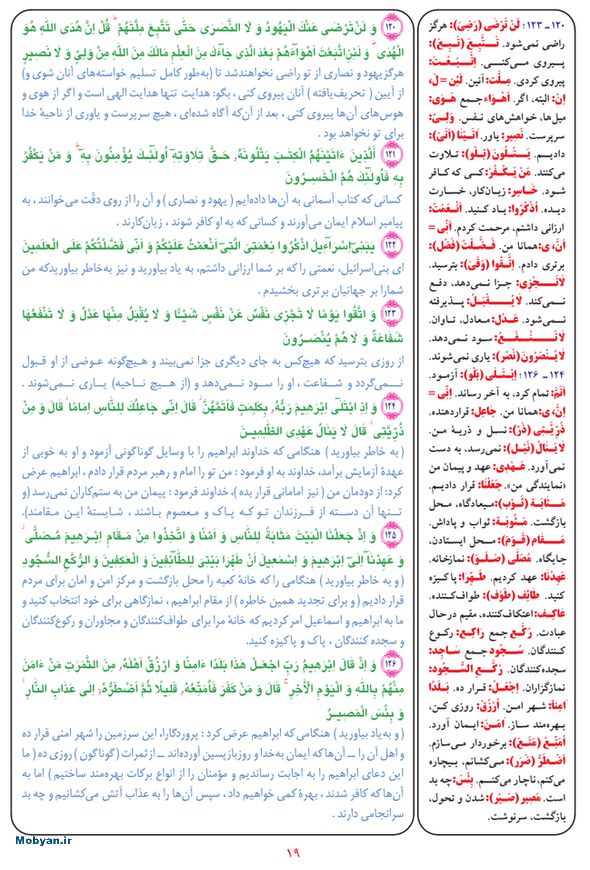 قرآن  بشیر با ترجمه و معنی بعضی از لغات صفحه 19