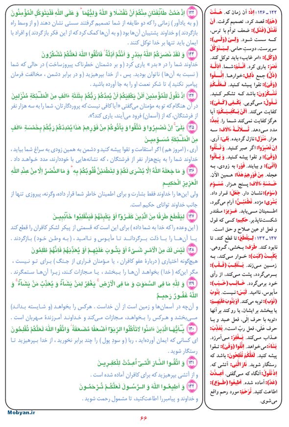 قرآن  بشیر با ترجمه و معنی بعضی از لغات صفحه 66