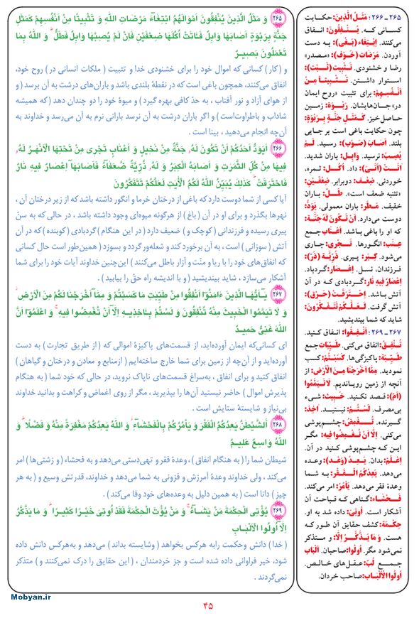 قرآن  بشیر با ترجمه و معنی بعضی از لغات صفحه 45