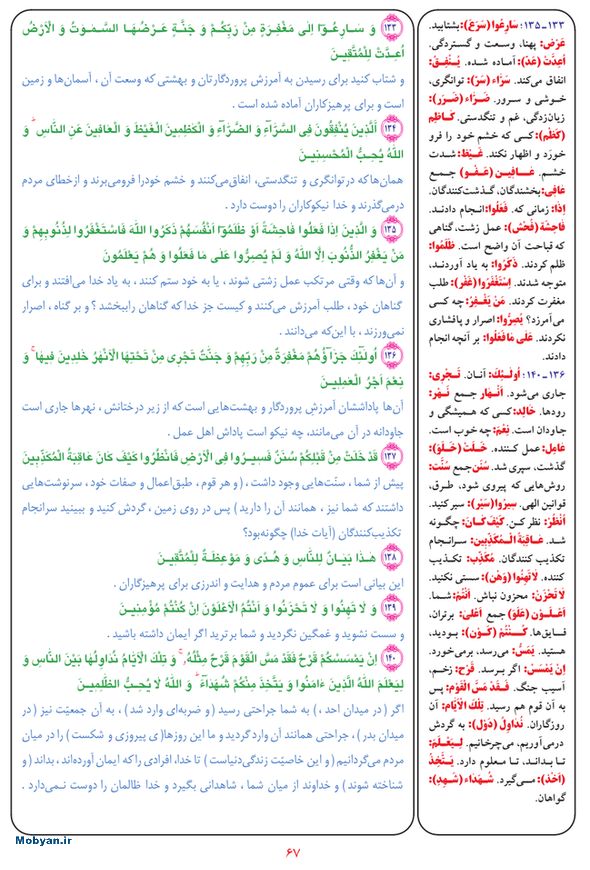 قرآن  بشیر با ترجمه و معنی بعضی از لغات صفحه 67