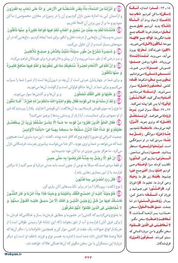 قرآن  بشیر با ترجمه و معنی بعضی از لغات صفحه 343