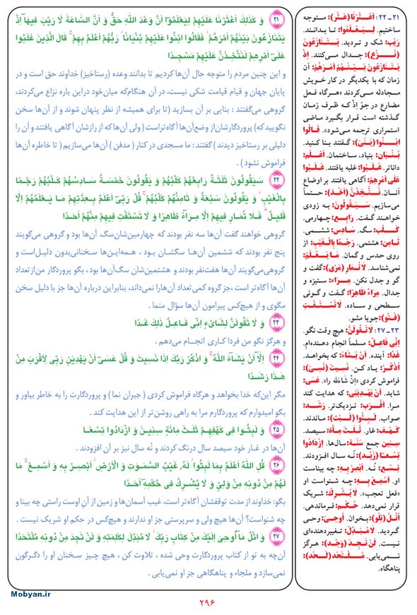 قرآن  بشیر با ترجمه و معنی بعضی از لغات صفحه 296