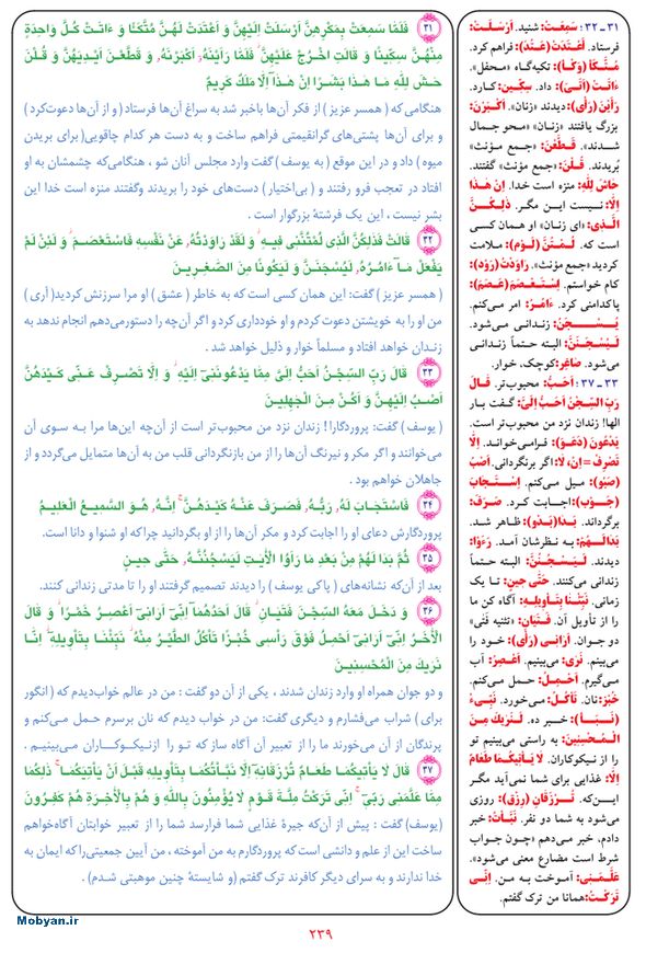 قرآن  بشیر با ترجمه و معنی بعضی از لغات صفحه 239