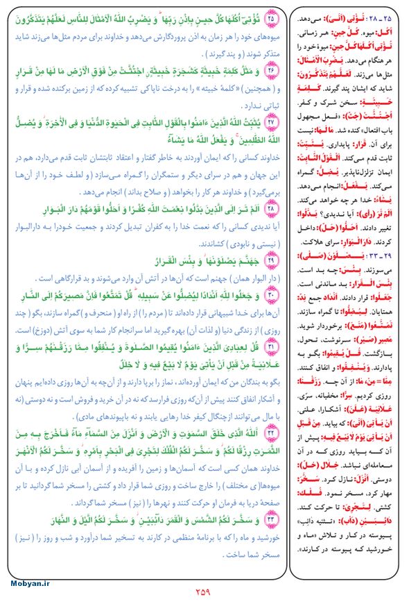 قرآن  بشیر با ترجمه و معنی بعضی از لغات صفحه 259
