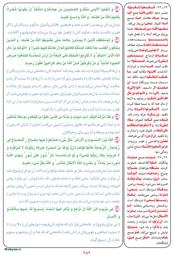 قرآن  بشیر با ترجمه و معنی بعضی از لغات صفحه 354