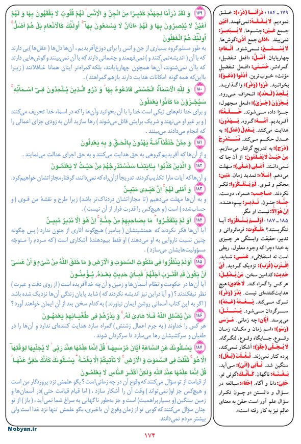 قرآن  بشیر با ترجمه و معنی بعضی از لغات صفحه 174