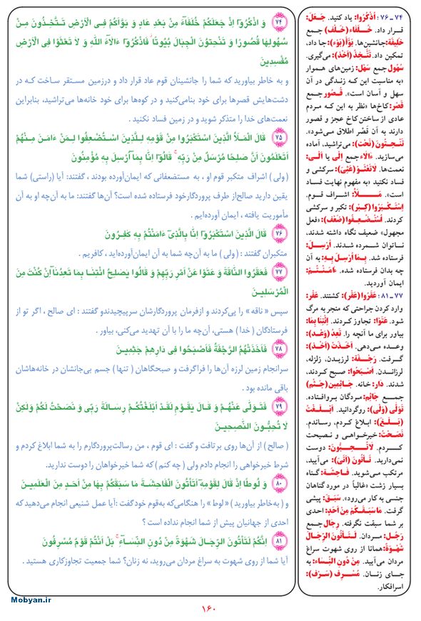 قرآن  بشیر با ترجمه و معنی بعضی از لغات صفحه 160