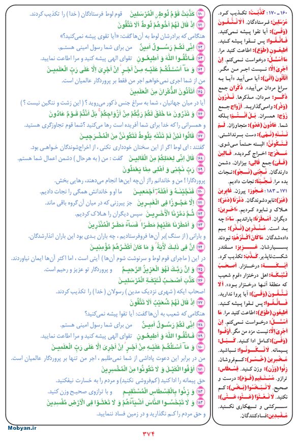 قرآن  بشیر با ترجمه و معنی بعضی از لغات صفحه 374