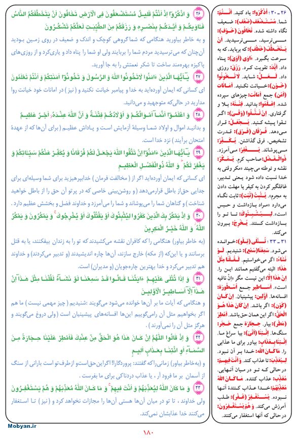 قرآن  بشیر با ترجمه و معنی بعضی از لغات صفحه 180